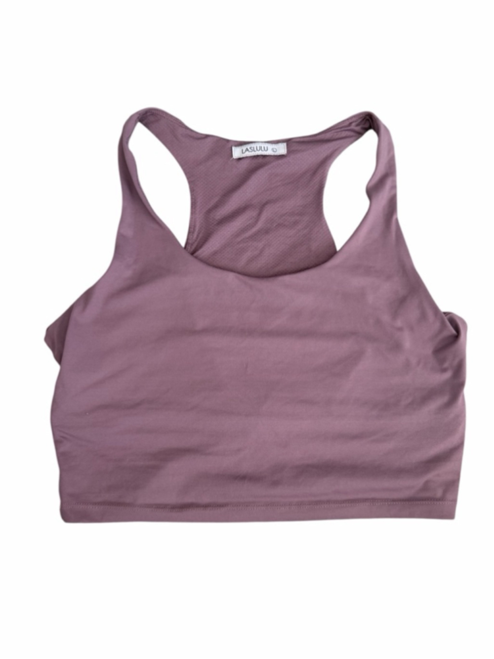 Laslulu Purple Ribbed Crop Tank - High Neck Workout Top - Size Large